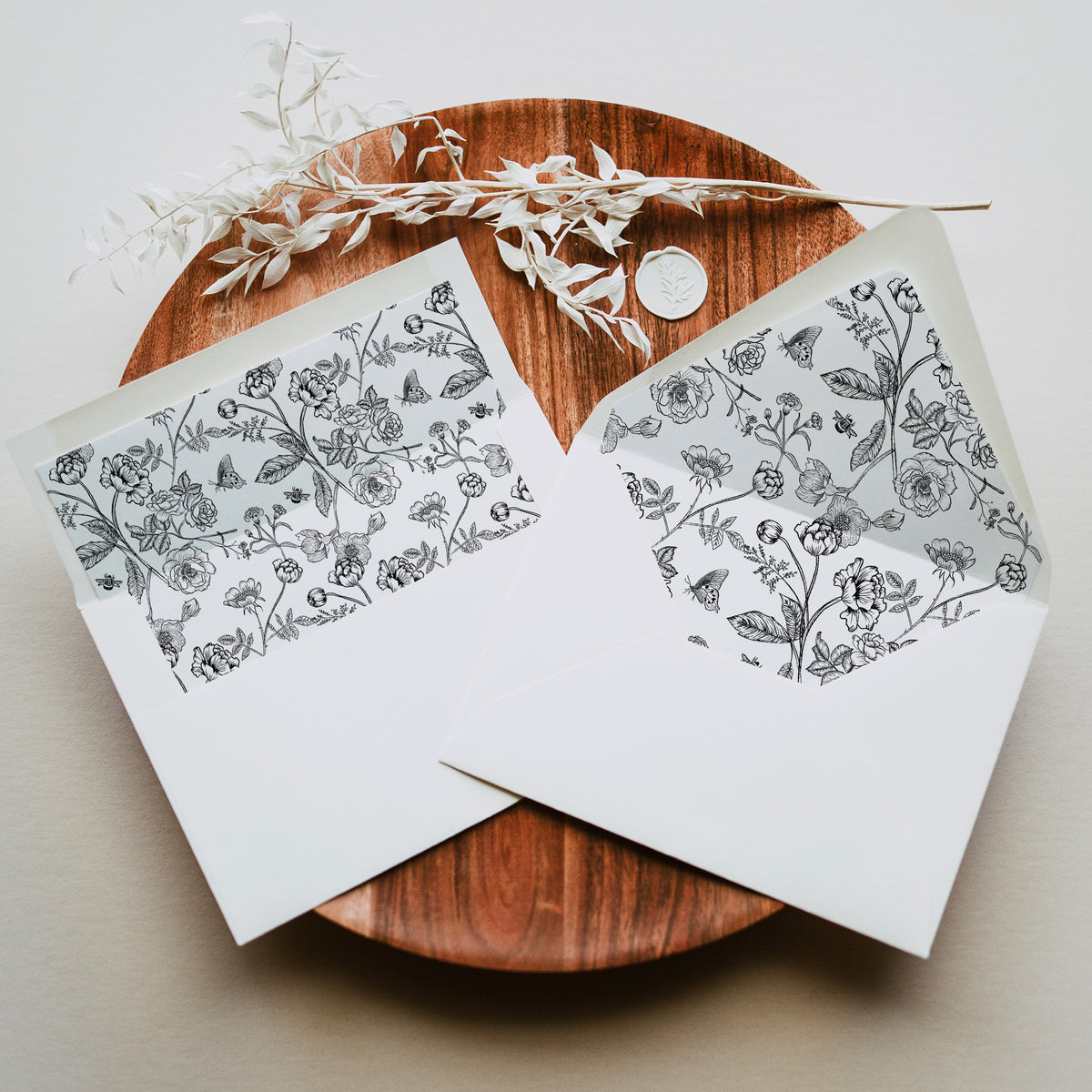 Elegant Black Chinoiserie Floral Wedding Envelope Liner Template Bundle