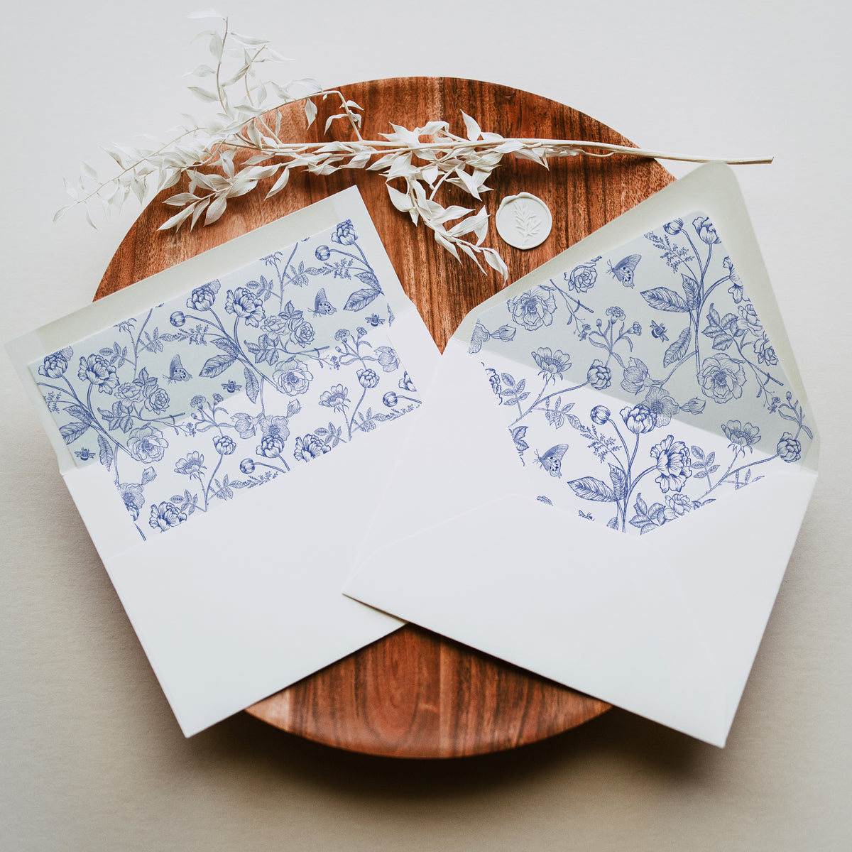 Elegant Blue Chinoiserie Floral Wedding Envelope Liner Template Bundle