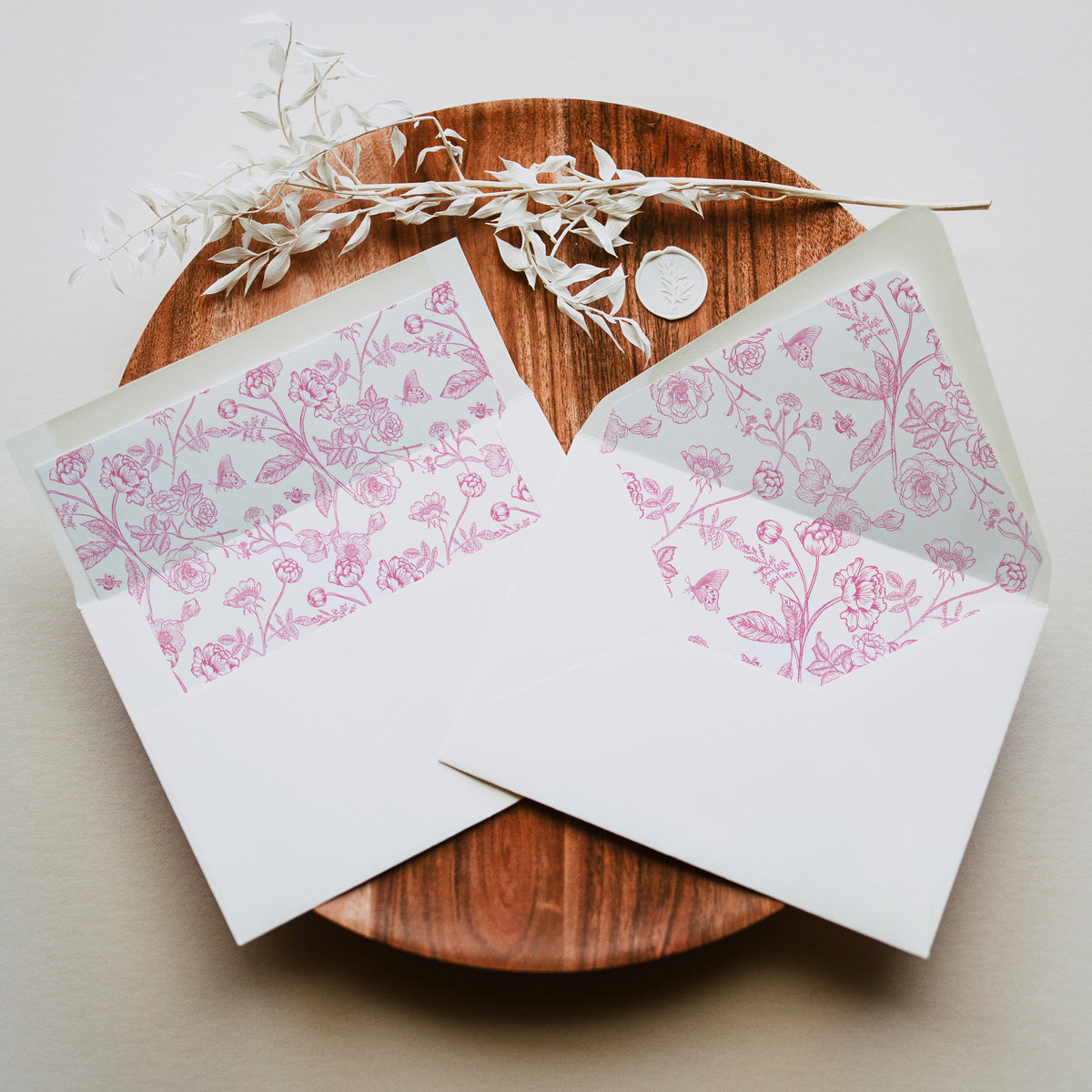 Elegant Pink Chinoiserie Floral Wedding Envelope Liner Template Bundle