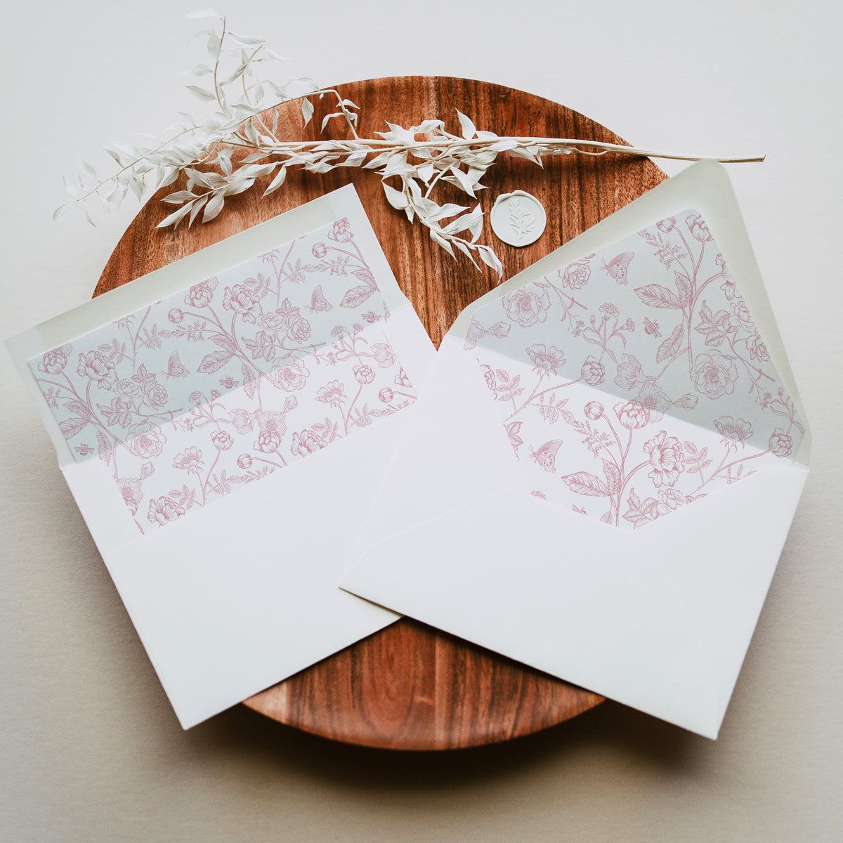 Elegant Rose Pink Chinoiserie Floral Wedding Envelope Liner Template Bundle