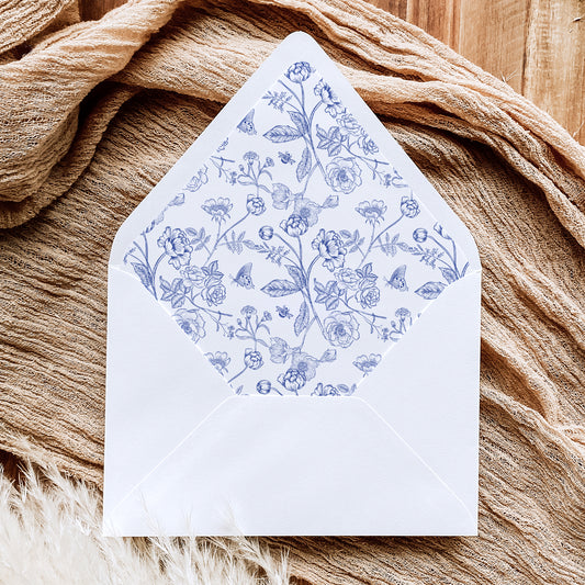 Elegant Blue Chinoiserie Floral Wedding Envelope Liner Template Bundle