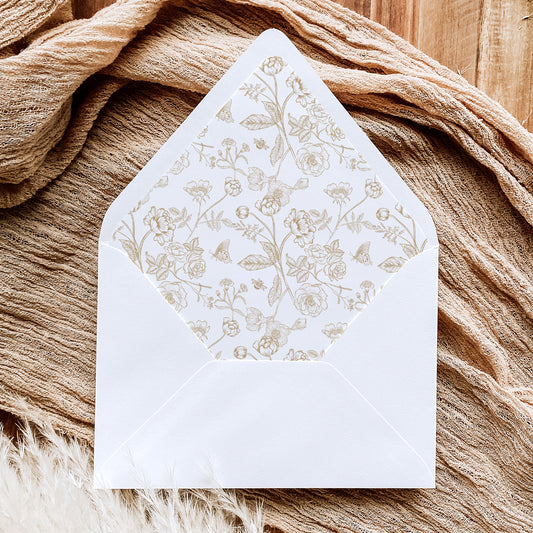 Elegant Gold Chinoiserie Floral Wedding Envelope Liner Template Bundle