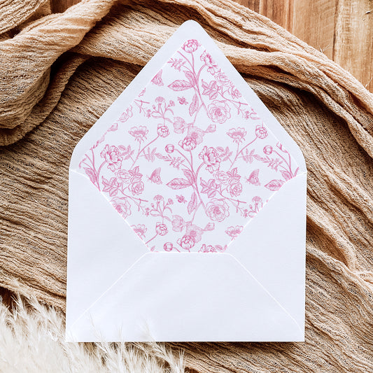 Elegant Pink Chinoiserie Floral Wedding Envelope Liner Template Bundle