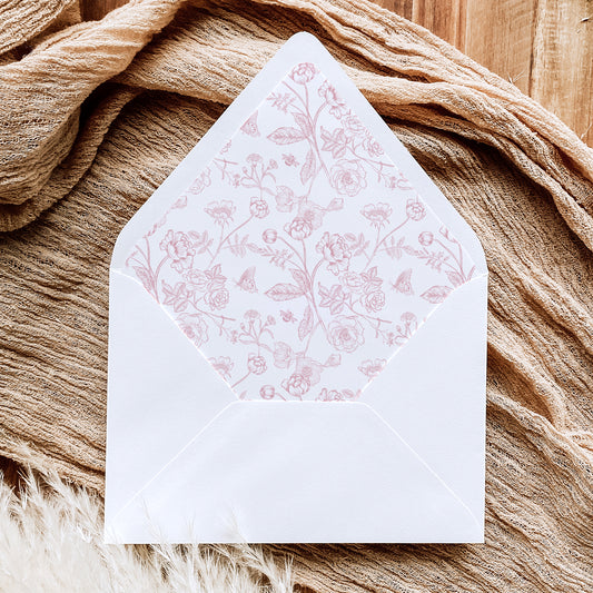 Elegant Rose Pink Chinoiserie Floral Wedding Envelope Liner Template Bundle