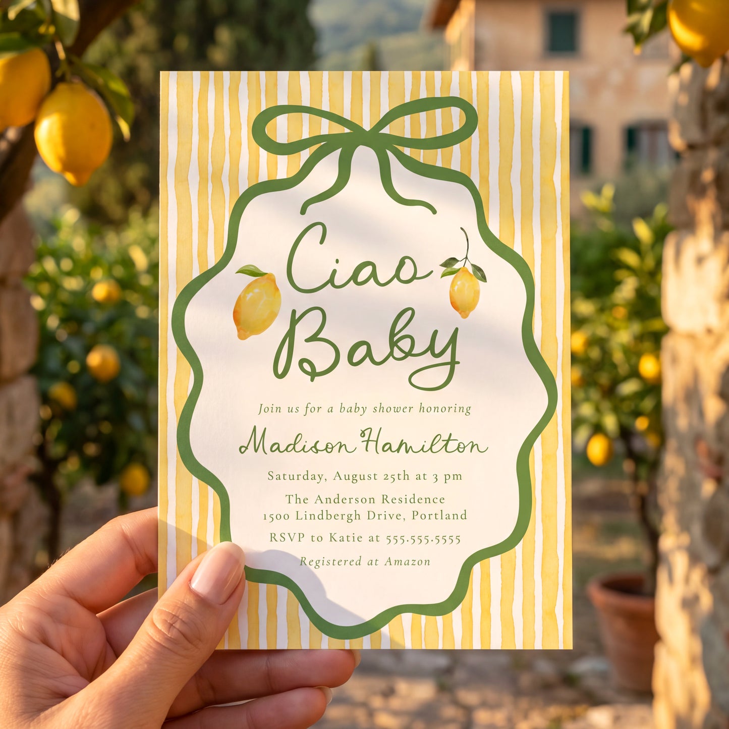 Ciao Baby Italian Lemon Baby Shower Invitation | Corjl Listing