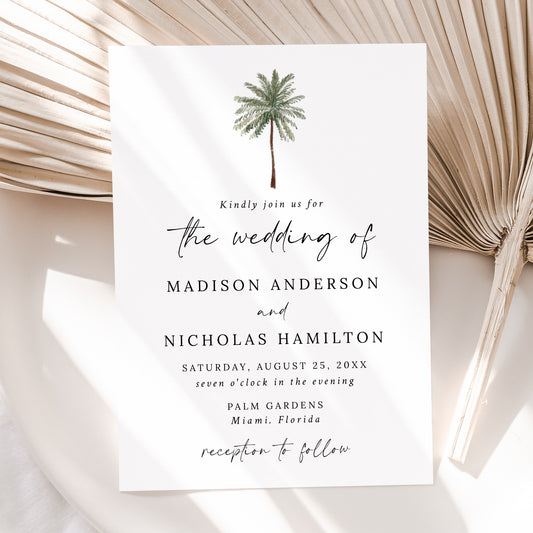 Minimal Palm Tree Photo Wedding Invitation | Corjl Template