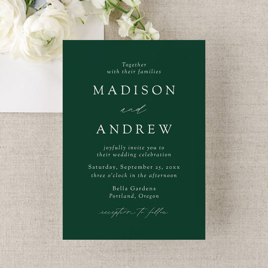 Modern Elegant Green Wedding Invitation | Corjl Template