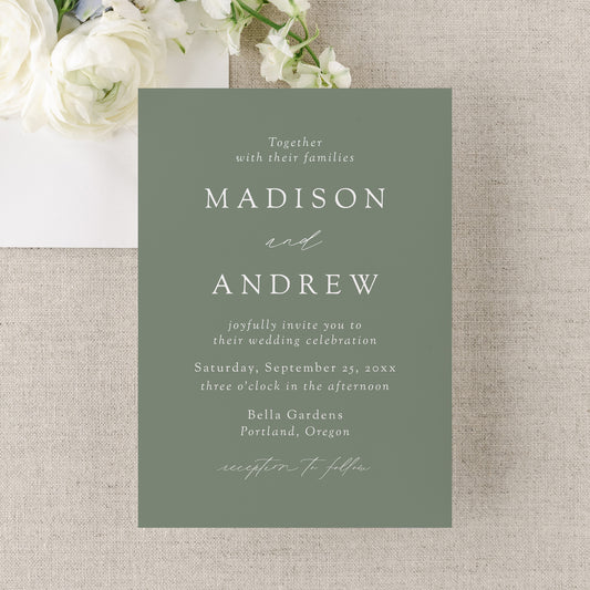 Modern Elegant Sage Green Wedding Invitation | Corjl Template