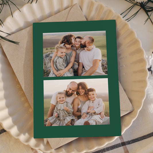 Elegant Green Watercolor Bow 3 Photo Holiday Card | Canva Template