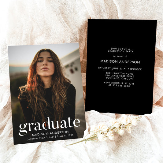 Modern Refined Photo Graduation Party Invitation | Corjl Template