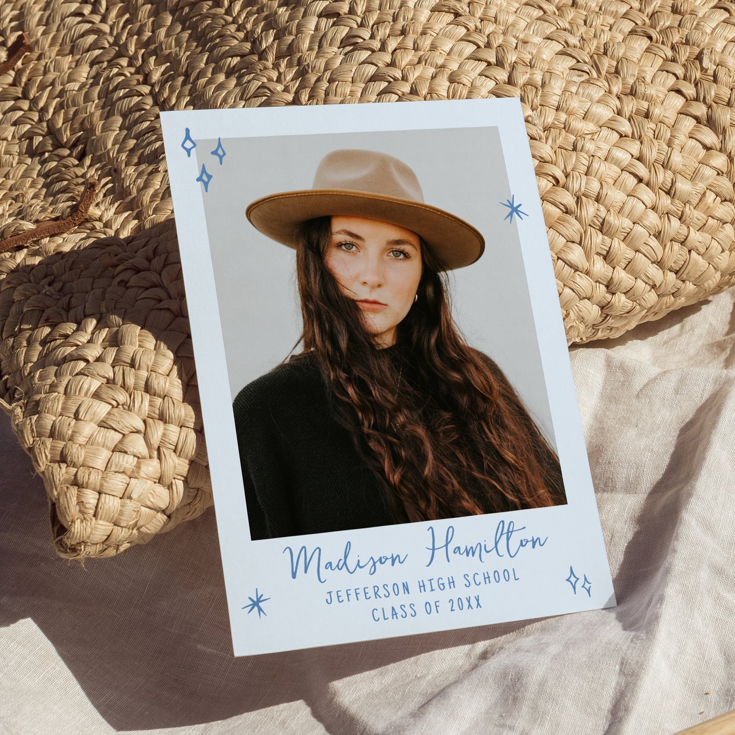 Whimsical Blue Doodles Photo Graduation Party Invitation | Corjl Template