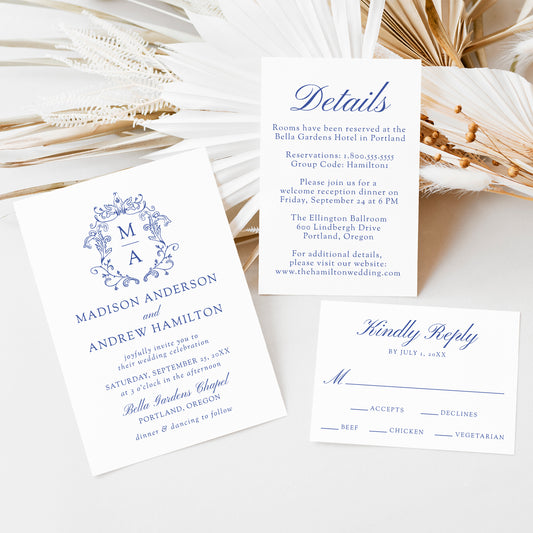 Elegant Blue Chinoiserie Wedding Suite | Corjl Template