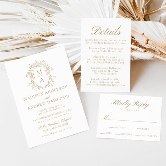 Elegant Gold Chinoiserie Wedding Suite | Corjl Template