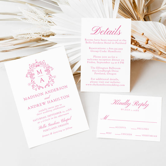 Elegant Pink Chinoiserie Wedding Suite | Corjl Template