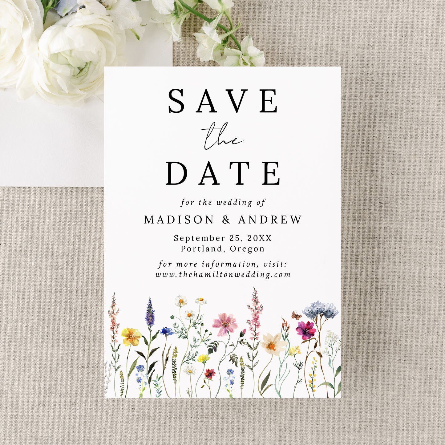 Elegant Wildflower Meadow Wedding Save The Date Card | Corjl Listing