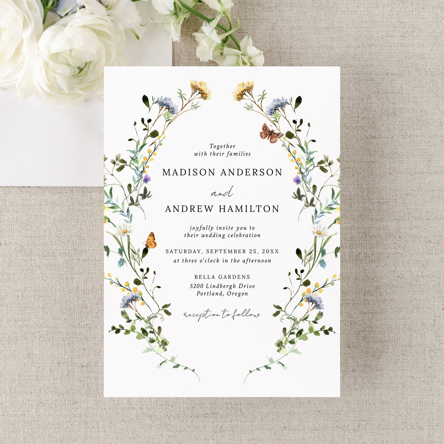 Elegant Wildflower Meadow Wreath Wedding Invitation | Corjl Listing