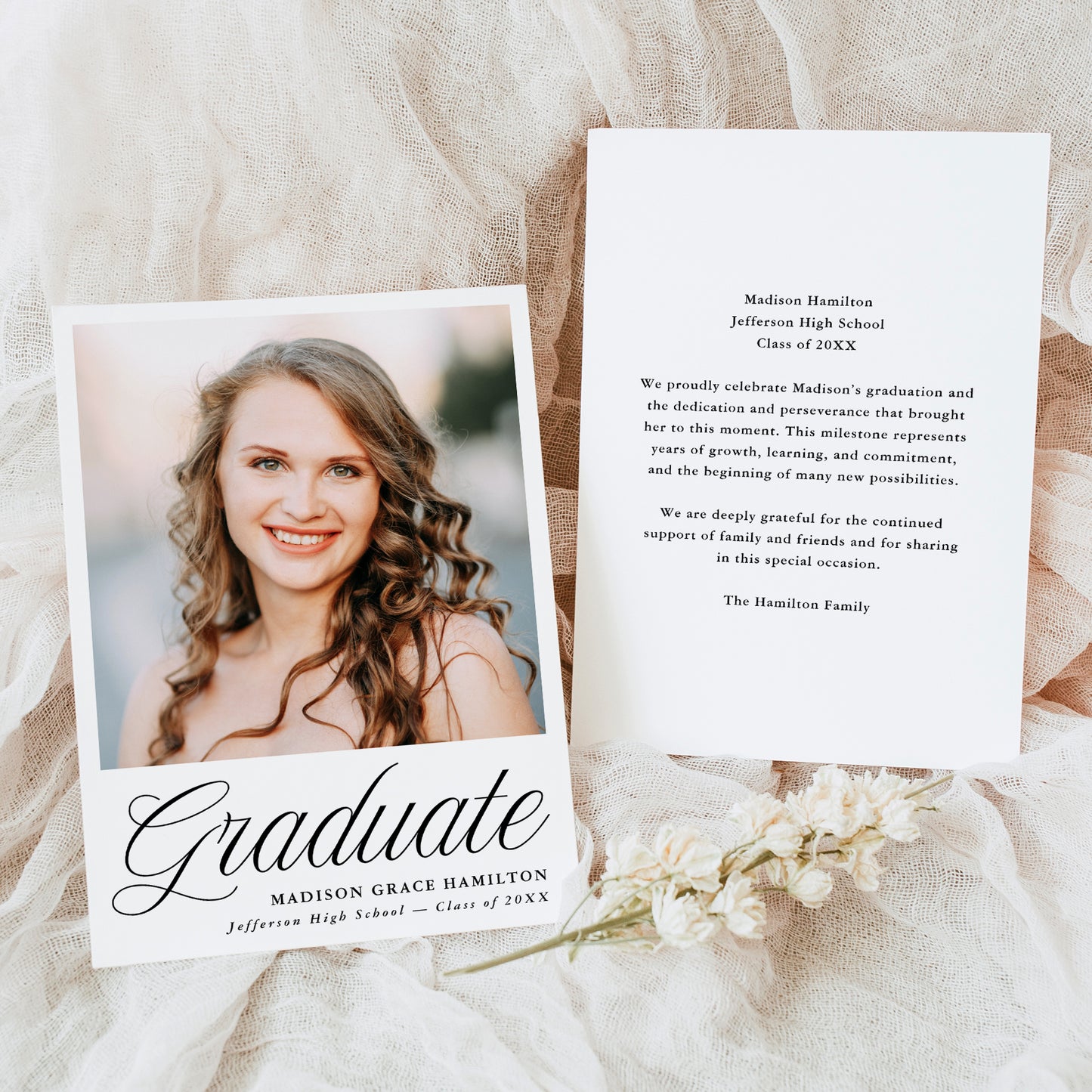 Elegant Black Script Photo Graduation Announcement | Canva Template