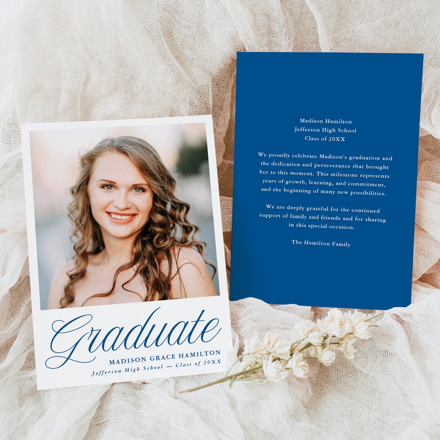 Elegant Blue Script Photo Graduation Announcement | Canva Template