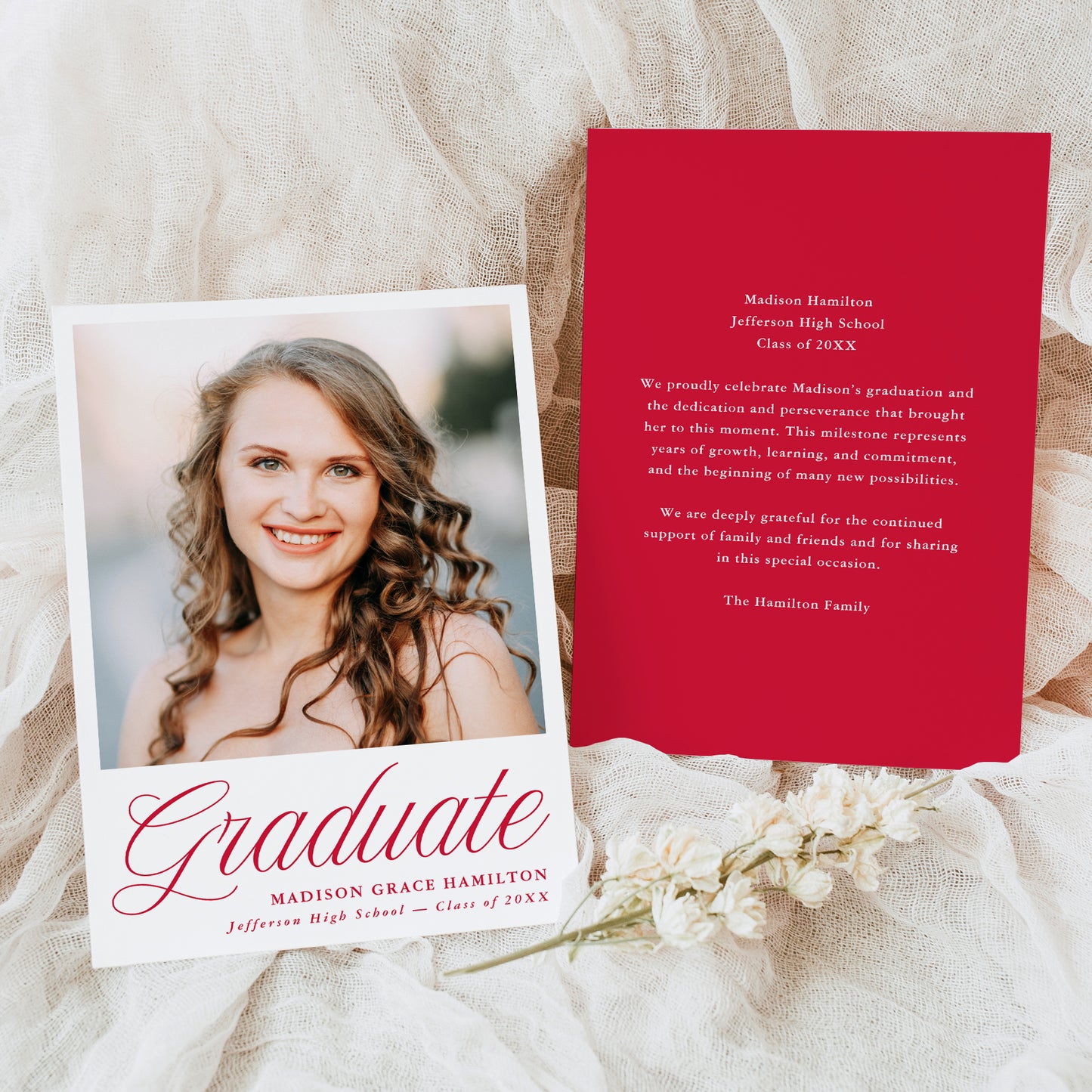 Elegant Red Script Photo Graduation Announcement | Canva Template