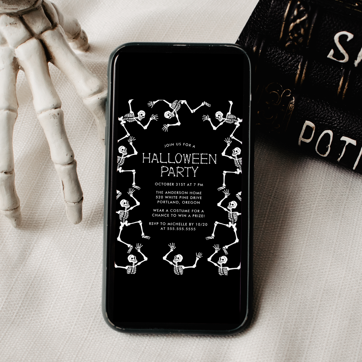 Spooky Dancing Skeletons Halloween Party Invitation Template