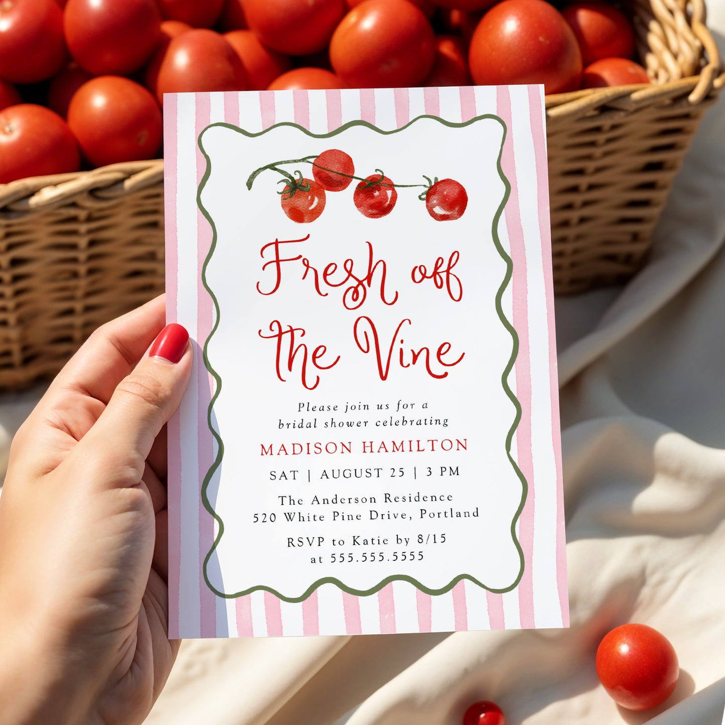 Fresh Off the Vine Tomato Bridal Shower Invitation | Corjl Listing