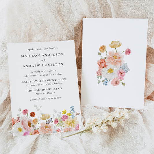 Colorful Watercolor Wildflower Wedding Invitation | Corjl Template