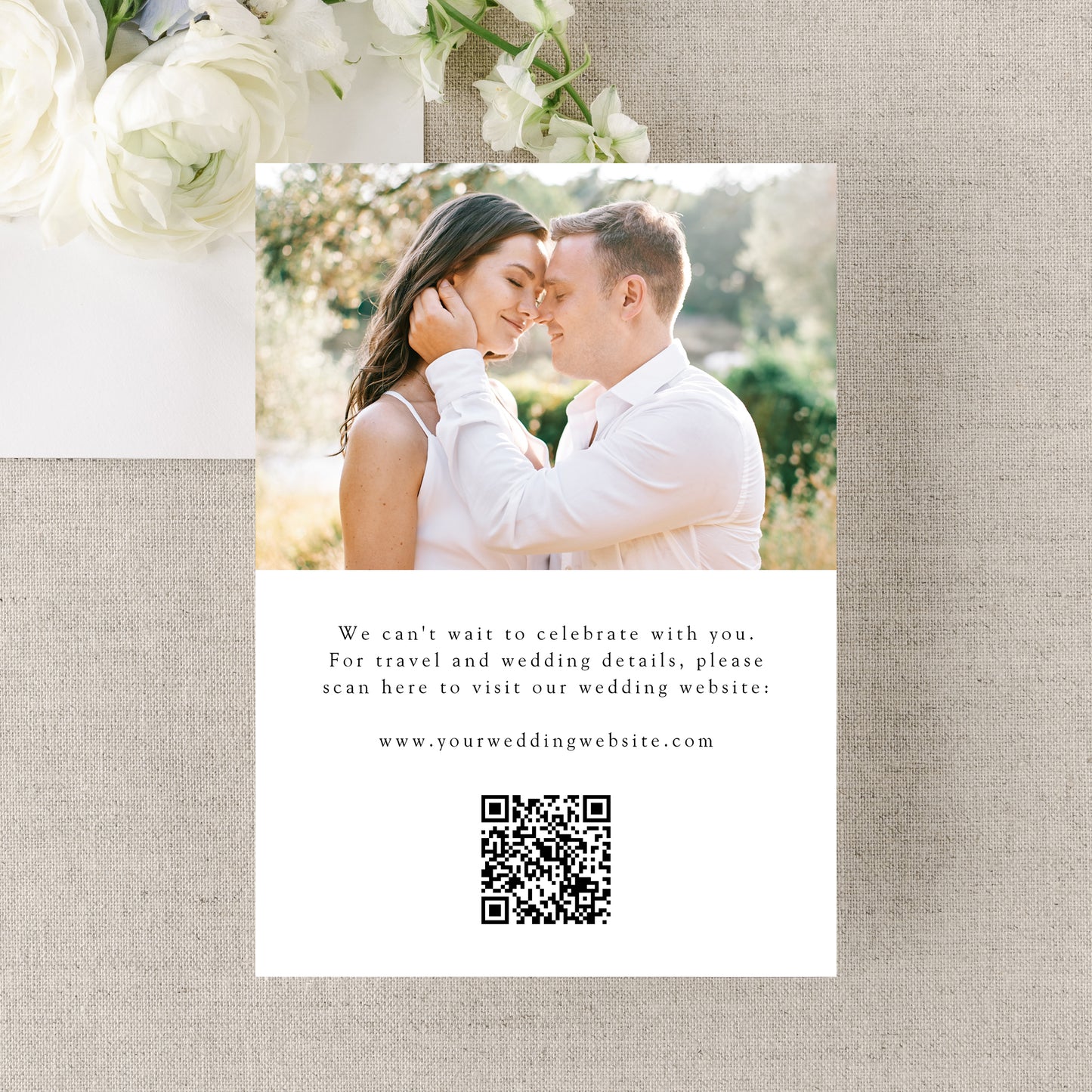 Elegant Black Ornate Frame 2 Photo QR Code Wedding Save The Date Card | Canva Template