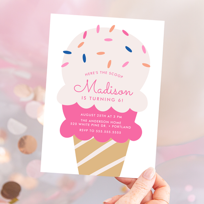 Here's The Scoop Ice Cream Birthday Party Invitation | Corjl Template