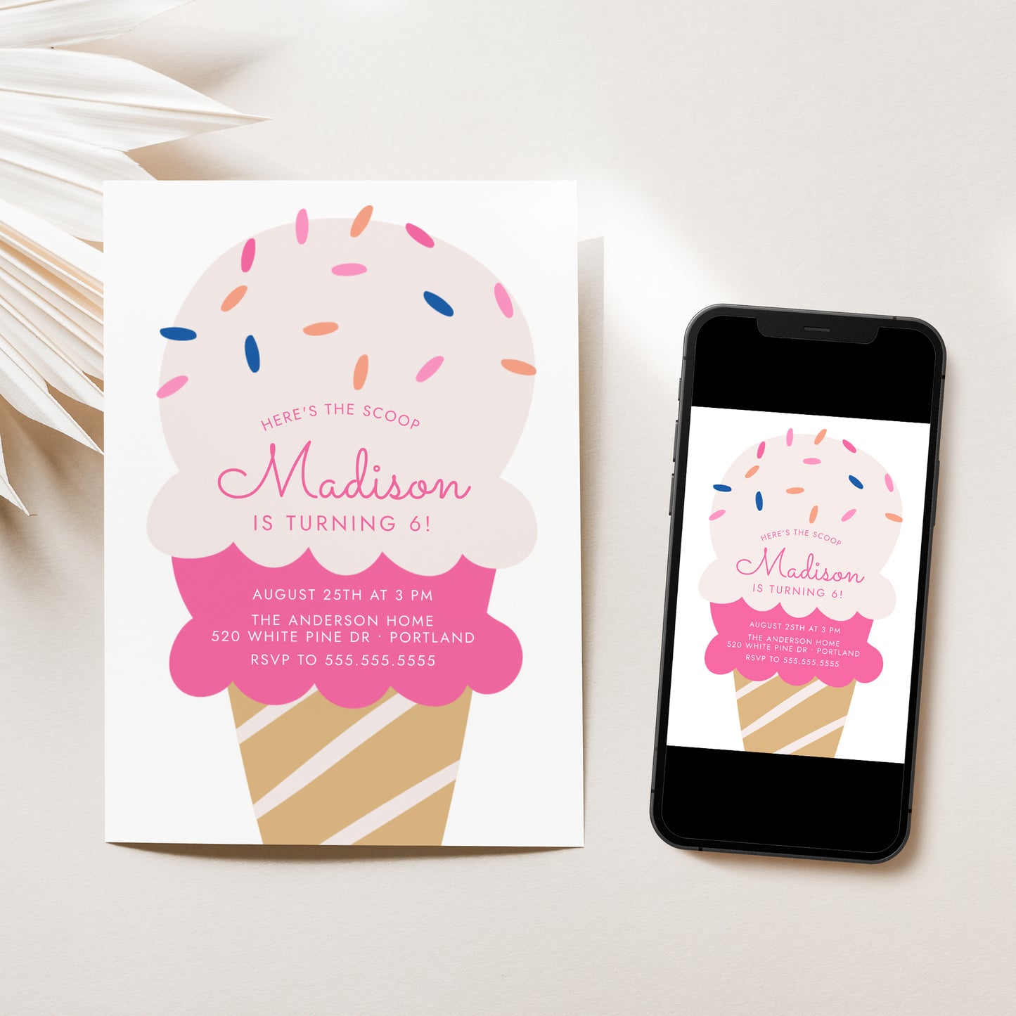 Here's The Scoop Ice Cream Birthday Party Invitation | Corjl Template