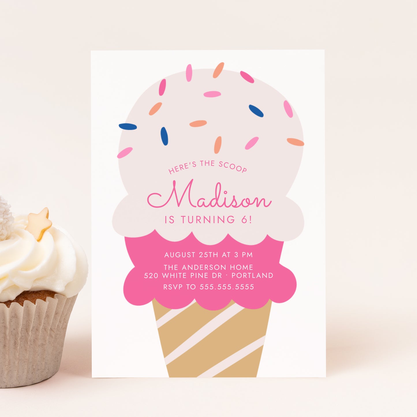 Here's The Scoop Ice Cream Birthday Party Invitation | Corjl Template