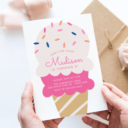 Here's The Scoop Ice Cream Birthday Party Invitation | Corjl Template