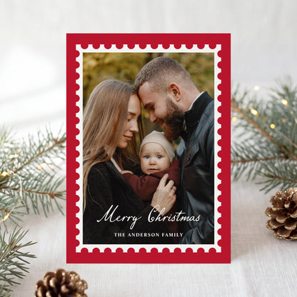 Classic Red Christmas Postage Stamp 5 Photo Holiday Card | Corjl Template
