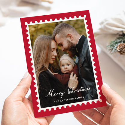 Classic Red Christmas Postage Stamp 5 Photo Holiday Card | Corjl Template