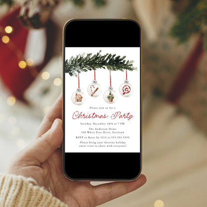 Elegant Watercolor Ornaments Christmas Party Invitation | Corjl Template