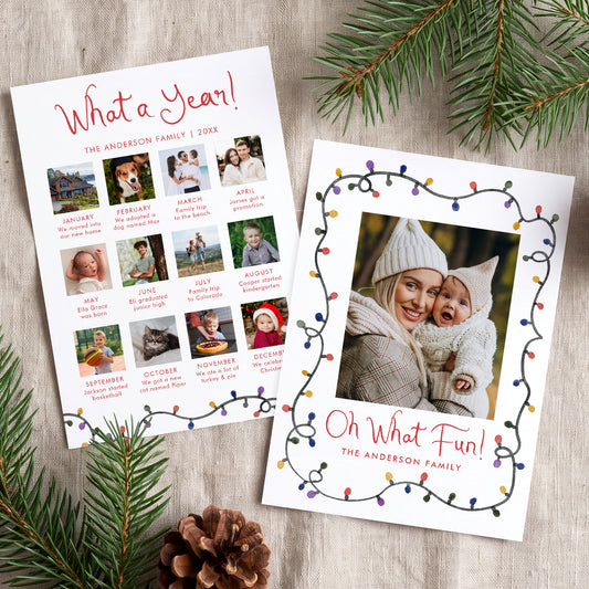 Oh What Fun Christmas Lights Year in Review Holiday Photo Card Template