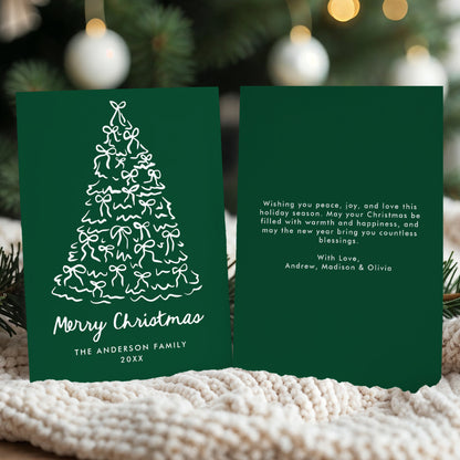 Whimsical Christmas Tree Bows Green Non-Photo Holiday Card | Corjl Template