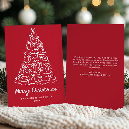 Whimsical Christmas Tree Bows Red Non-Photo Holiday Card | Corjl Template