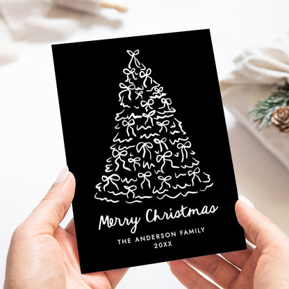 Whimsical Christmas Tree Bows Black Non-Photo Holiday Card | Corjl Template