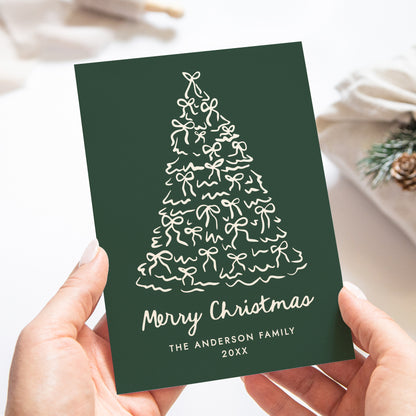 Whimsical Christmas Tree Bows Pine Green Non-Photo Holiday Card | Corjl Template