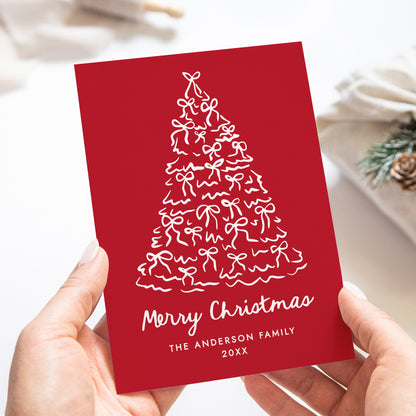 Whimsical Christmas Tree Bows Red Non-Photo Holiday Card | Corjl Template