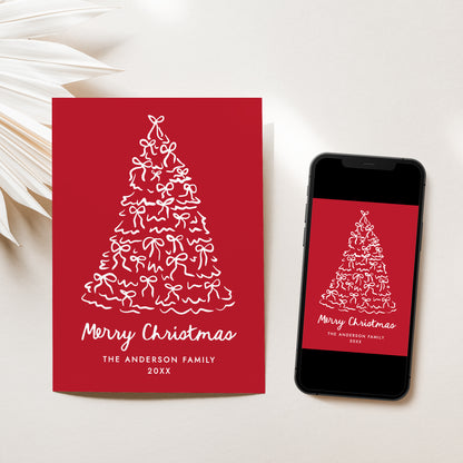 Whimsical Christmas Tree Bows Red Non-Photo Holiday Card | Corjl Template