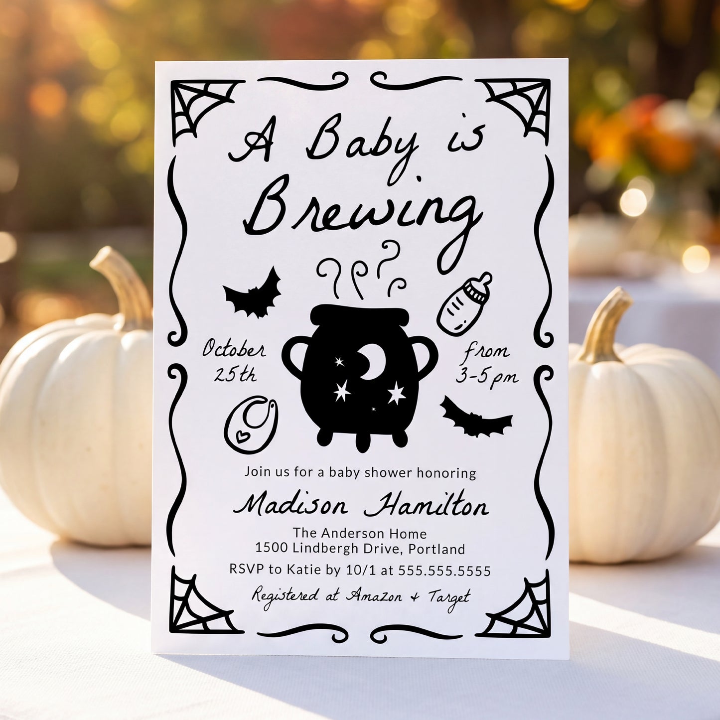 A Baby is Brewing Halloween Baby Shower Invitation | Corjl Listing