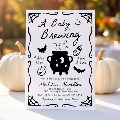 A Baby is Brewing Halloween Baby Shower Invitation | Corjl Listing