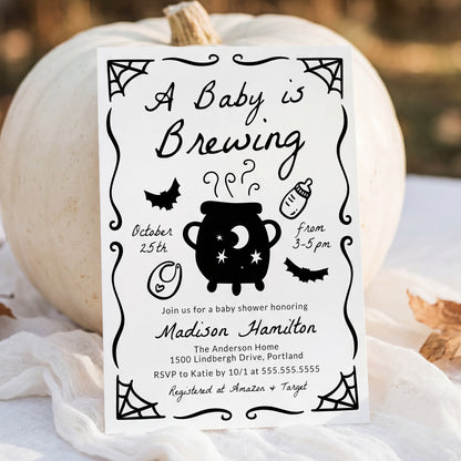 A Baby is Brewing Halloween Baby Shower Invitation | Corjl Listing