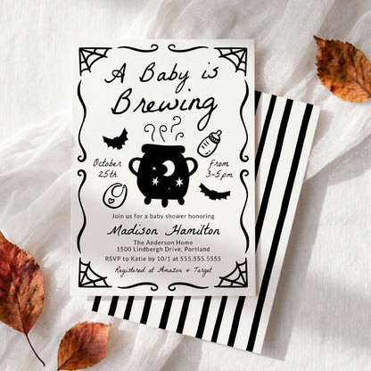 A Baby is Brewing Halloween Baby Shower Invitation | Corjl Listing