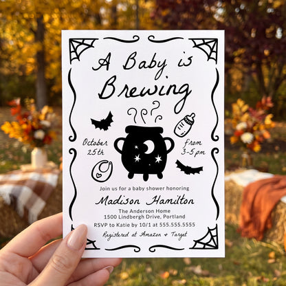 A Baby is Brewing Halloween Baby Shower Invitation | Corjl Listing