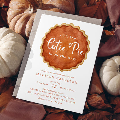A Little Cutie Pie Fall Pumpkin Baby Shower Invitation | Corjl Template