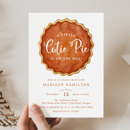 A Little Cutie Pie Fall Pumpkin Baby Shower Invitation | Corjl Template
