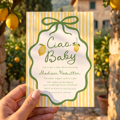 Ciao Baby Italian Lemon Baby Shower Invitation | Corjl Listing