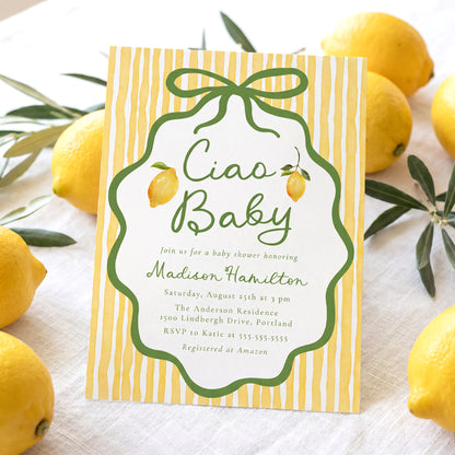 Ciao Baby Italian Lemon Baby Shower Invitation | Corjl Listing